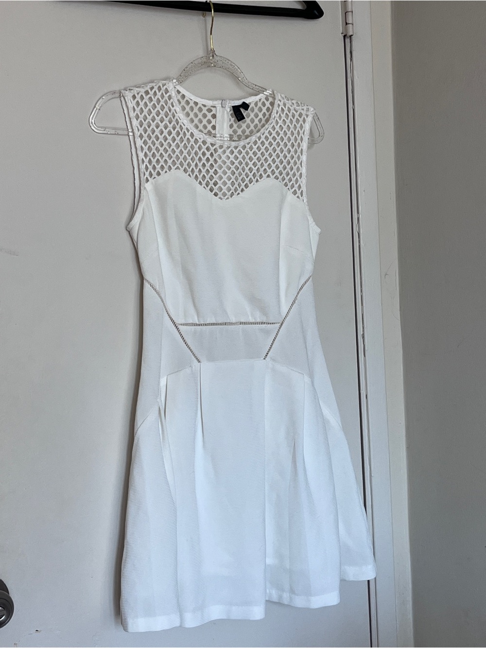 Vintage White Sleeveless Mesh Yoke Mini Dress